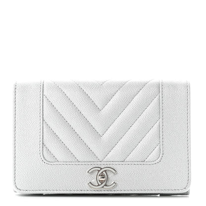 Chanel Metallic Caviar Chevron Quilted Mademoiselle Vintage Flap Wallet Silver 1 of 8