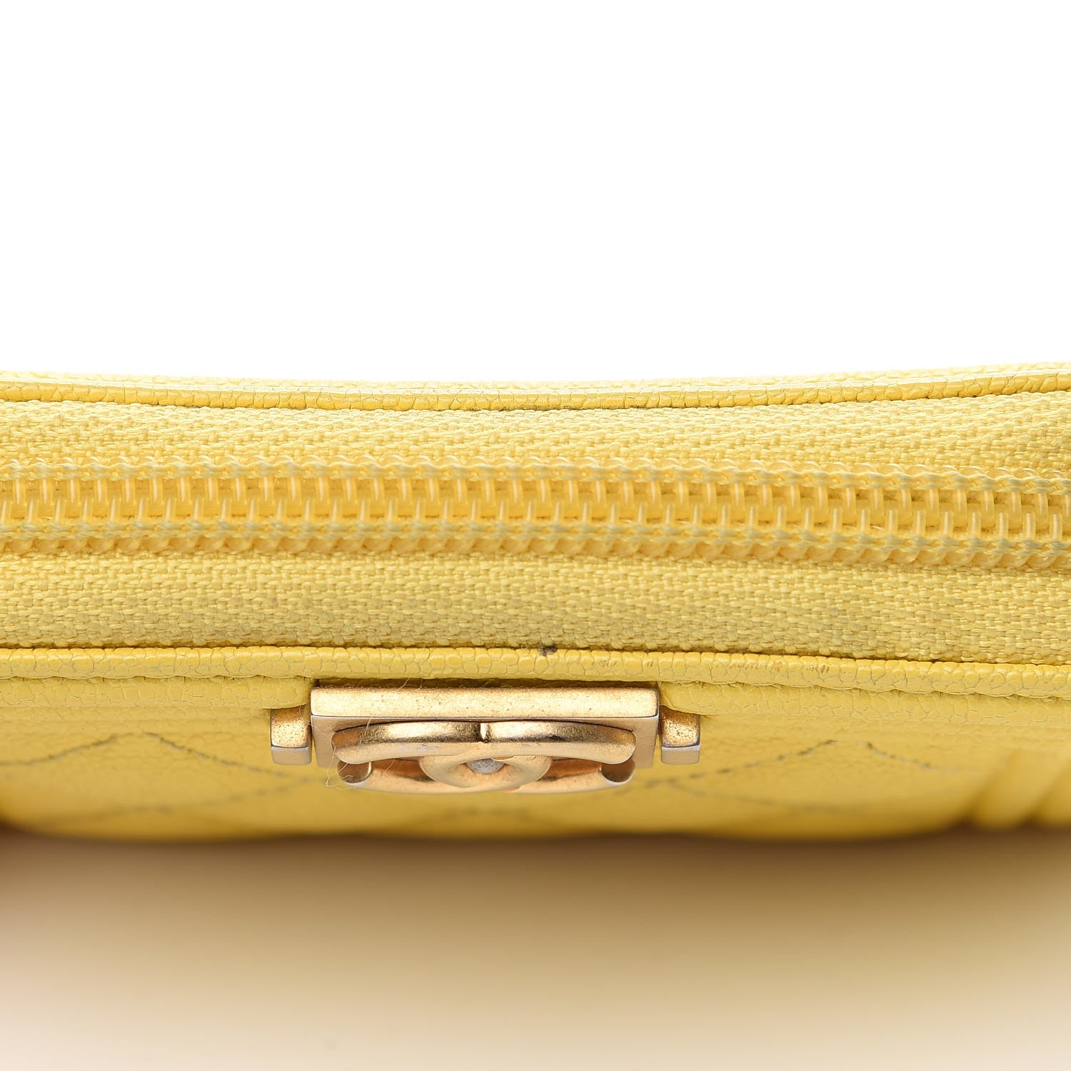 Chanel Caviar Quilted Boy Zip Around Coin Purse Wallet Yellow 9 of 11