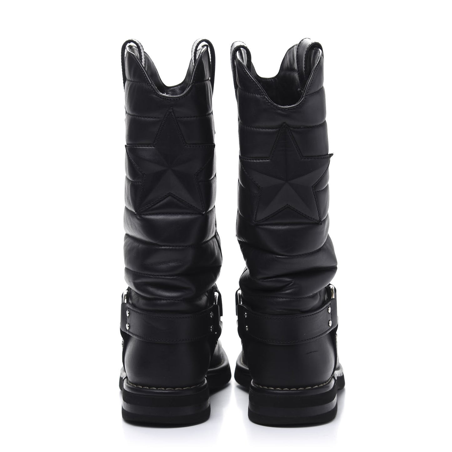 Calfskin Star Quilted Biker Boots 38 Black
