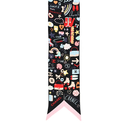 Chanel Silk CC Coco Mademoiselle Slim Bandeau Scarf Black Pink Multicolor 2 of 3