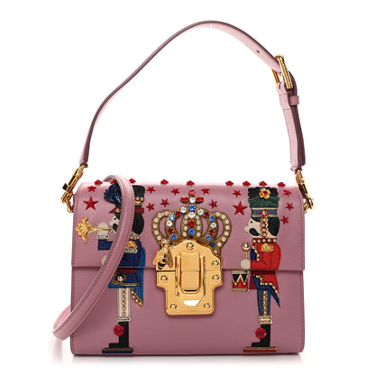 Dolce & Gabbana Calfskin Crystal Embellished Lucia Shoulder Bag Pink Multicolor 1 of 9