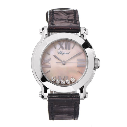Chopard Stainless Steel Alligator 5 Diamond Pink Mother of Pearl 30mm Happy Sport Quartz Watch 1 of 8