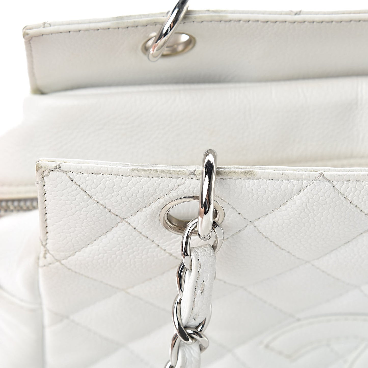 Caviar Quilted Petit Timeless Tote PTT White