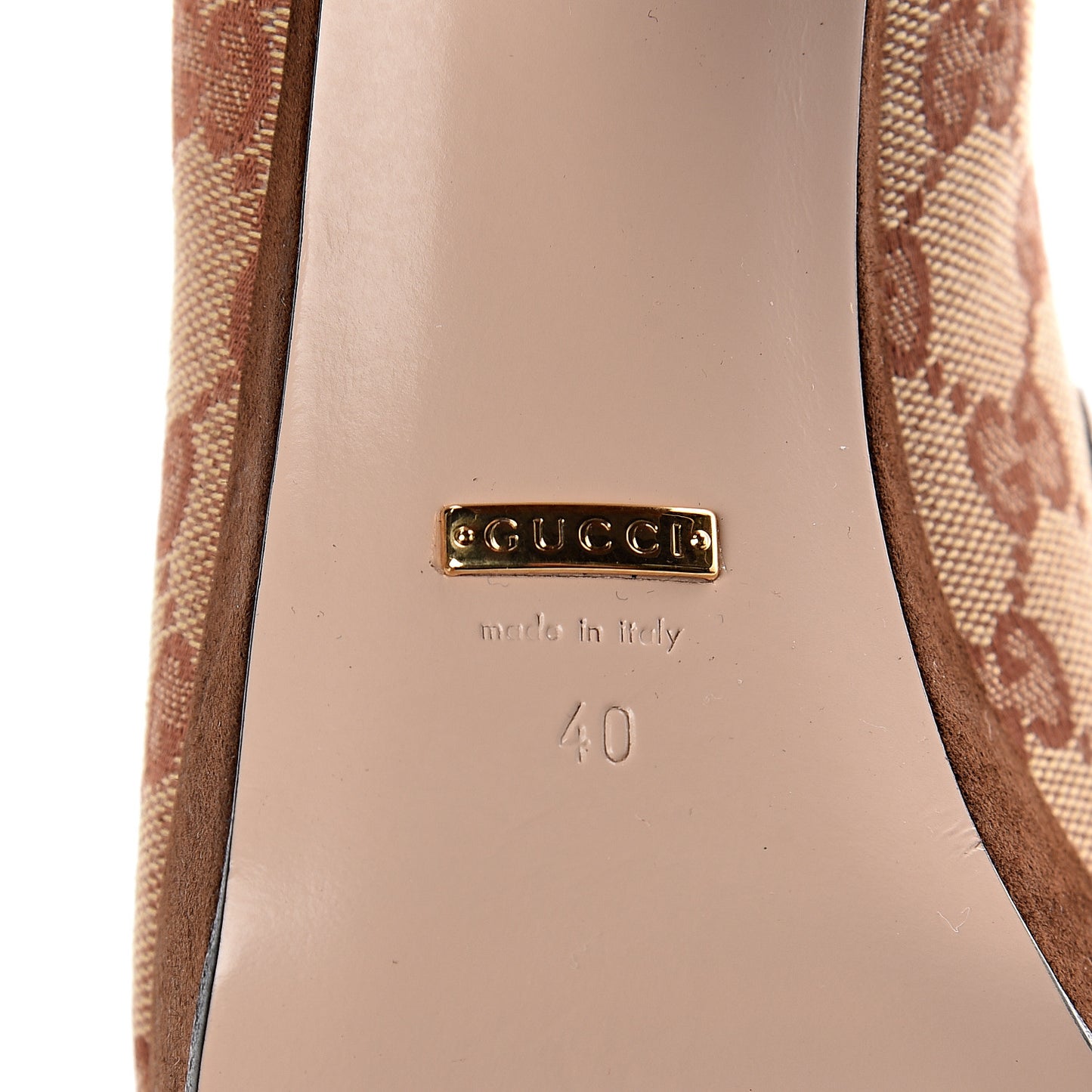 GG Monogram Suede Houdan Mid Heel Platform Loafers 40 Beige Ruggine Maroon