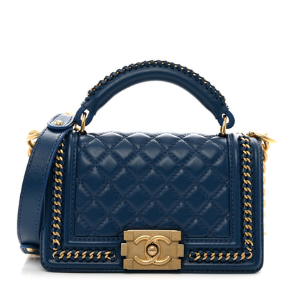 Chanel Lambskin Quilted Small Top Handle Boy Flap Navy 1 of 10