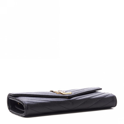 Saint Laurent Grain De Poudre Matelasse Chevron Monogram Flap Wallet Black 3 of 9