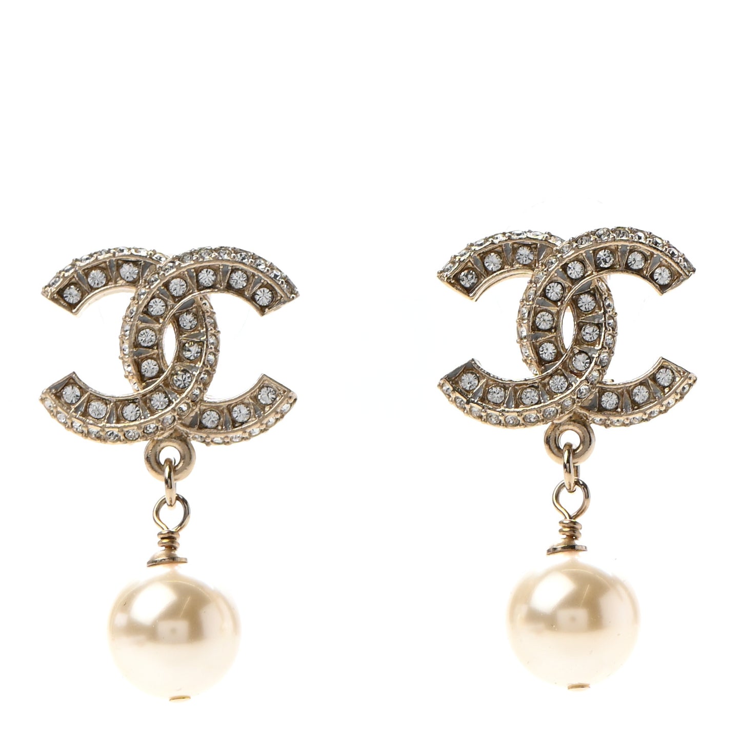 Crystal Pearl CC Drop Earrings Gold