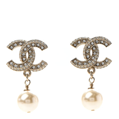 Chanel Crystal Pearl CC Drop Earrings Gold 1 of 4