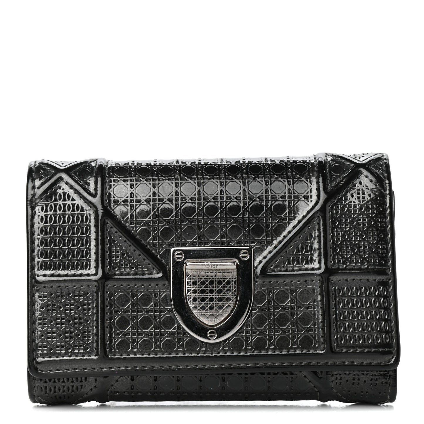 Metallic Patent Micro-Cannage Diorama Elancee Wallet Onyx Black
