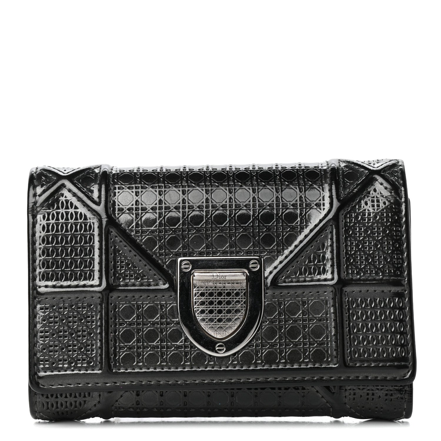 Christian Dior Metallic Patent Micro-Cannage Diorama Elancee Wallet Onyx Black 1 of 6