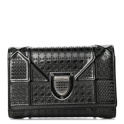 Christian Dior Metallic Patent Micro-Cannage Diorama Elancee Wallet Onyx Black 1 of 6