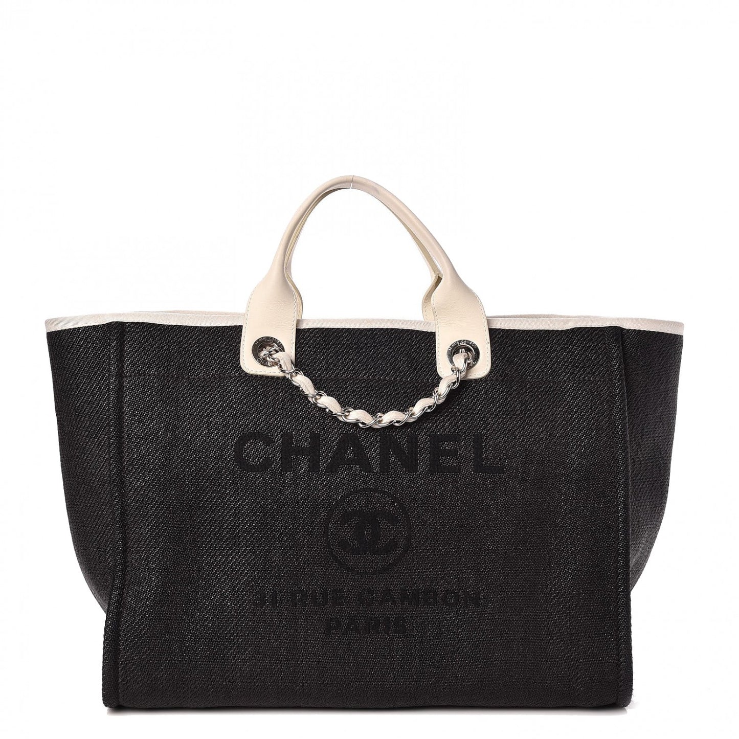 Canvas Large Deauville Tote Black White