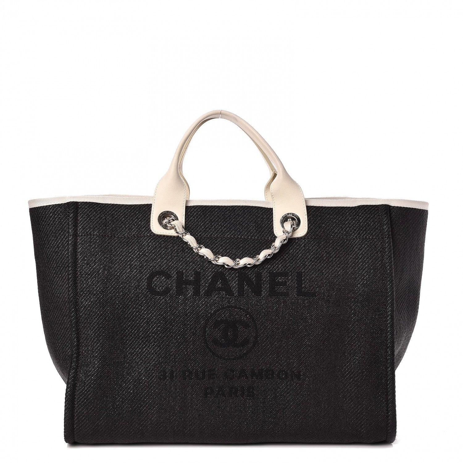 Chanel Canvas Large Deauville Tote Black White 1 of 8