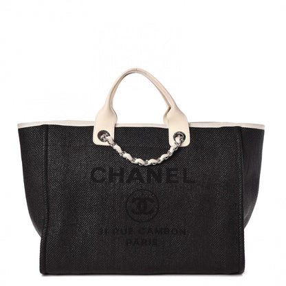 Chanel Canvas Large Deauville Tote Black White 1 of 8