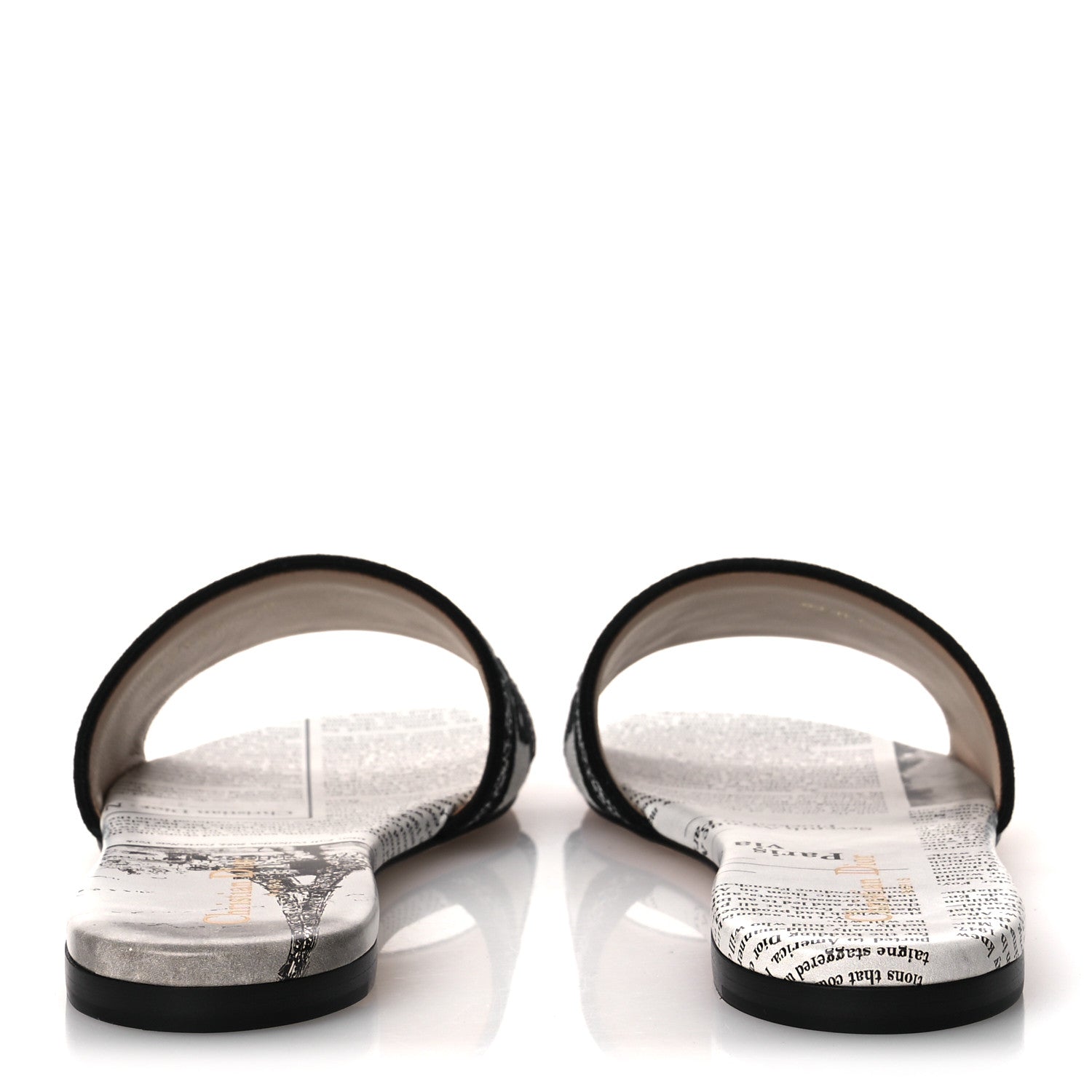 Christian Dior Calfskin Newspaper Printed Embroidered Dway Flat Slide Sandals 40 White 6 of 11