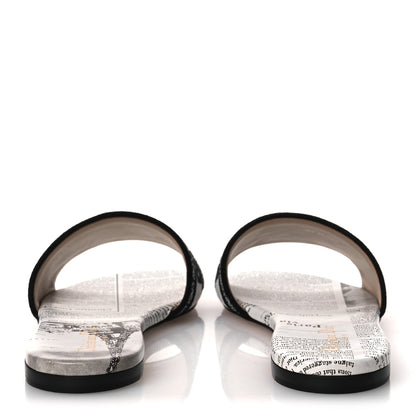 Christian Dior Calfskin Newspaper Printed Embroidered Dway Flat Slide Sandals 40 White 6 of 11
