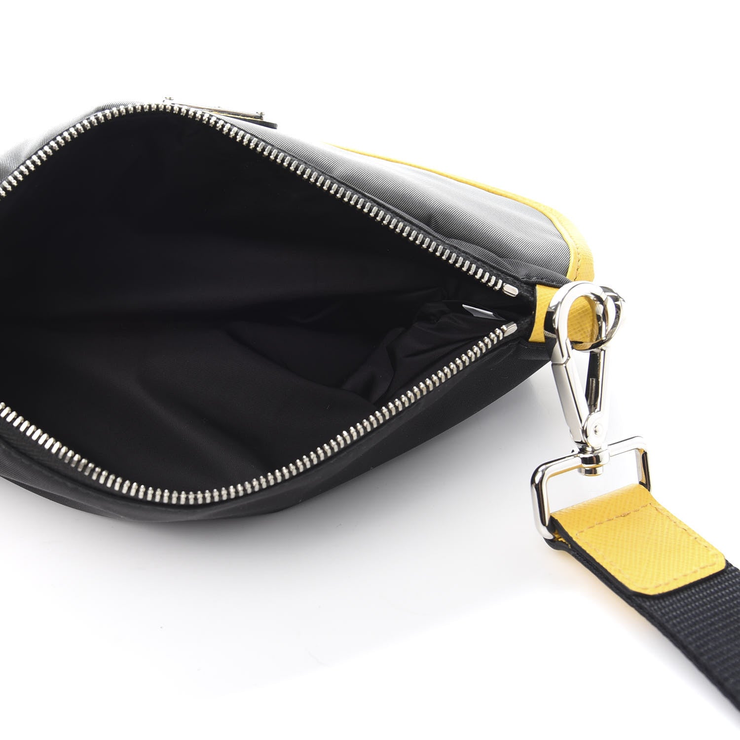 Prada Tessuto Nylon Saffiano Wristlet Pouch Black Grey Yellow 5 of 9