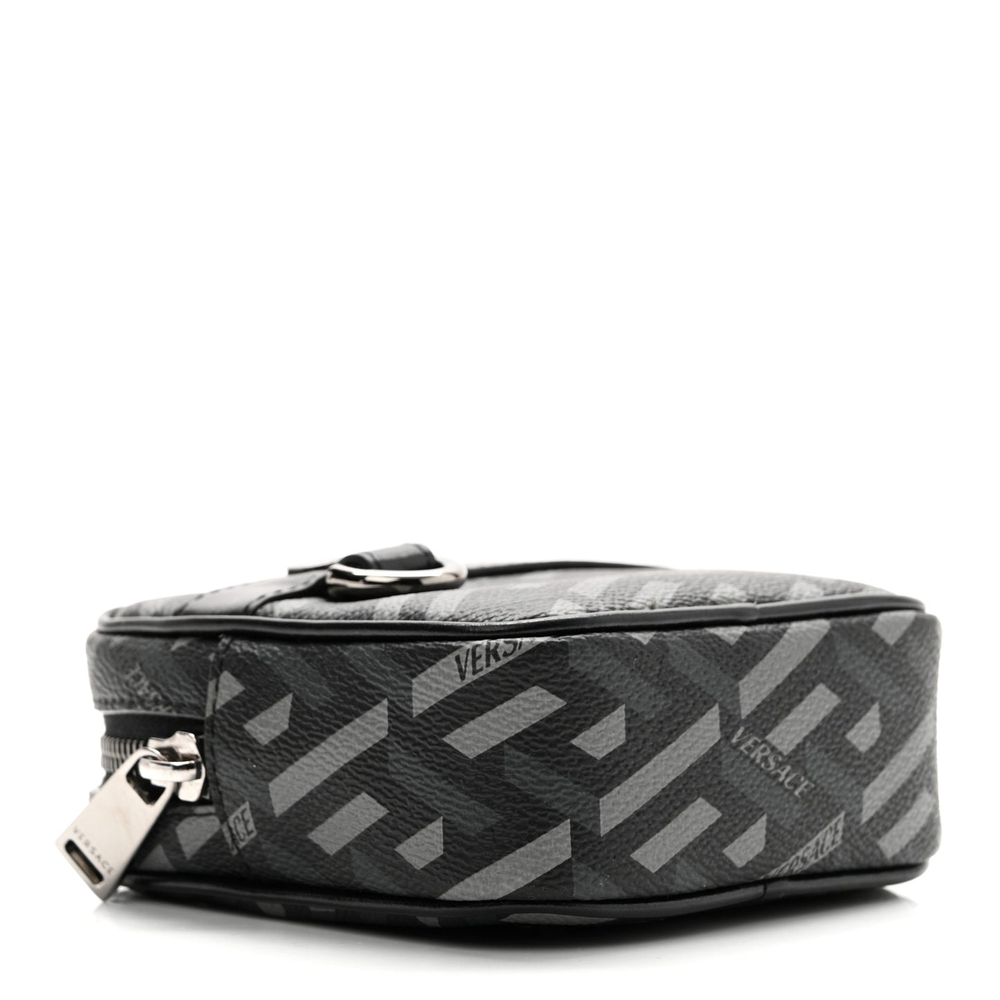 Coated Canvas Calfskin La Greca Square Zip Pouch Black Gray