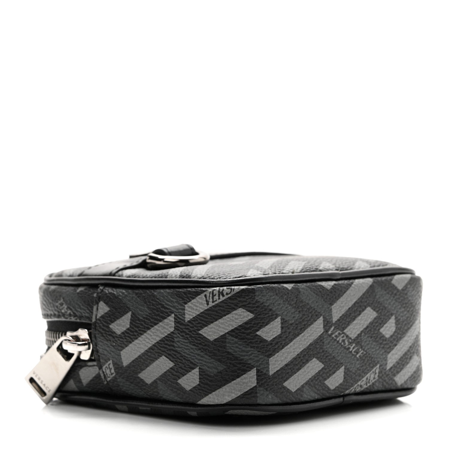 Versace Coated Canvas Calfskin La Greca Square Zip Pouch Black Gray 4 of 6