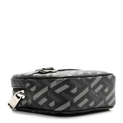 Versace Coated Canvas Calfskin La Greca Square Zip Pouch Black Gray 4 of 6