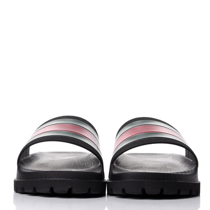 Gucci Rubber Web Mens Lug Sole Slide Sandals 10 Black Green Red 2 of 9