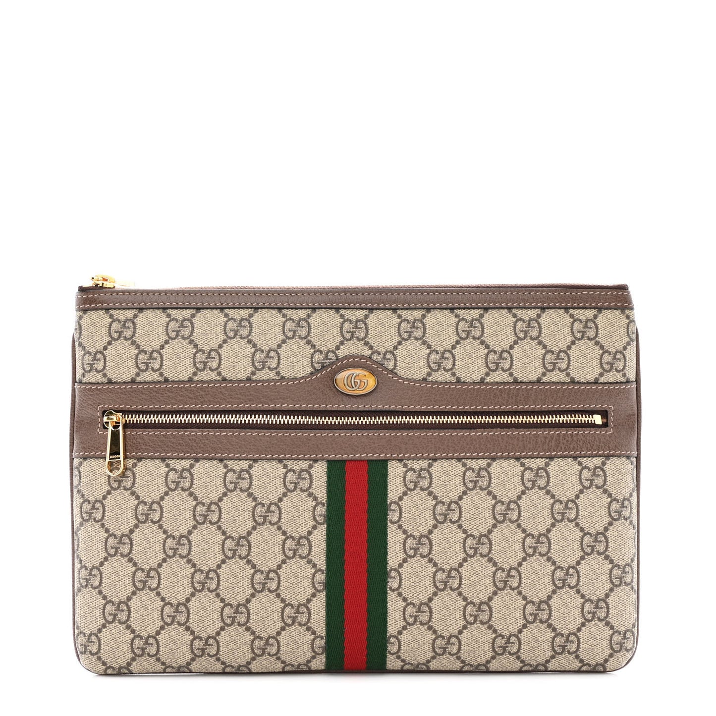 GG Supreme Monogram Large Ophidia Pouch Clutch Brown