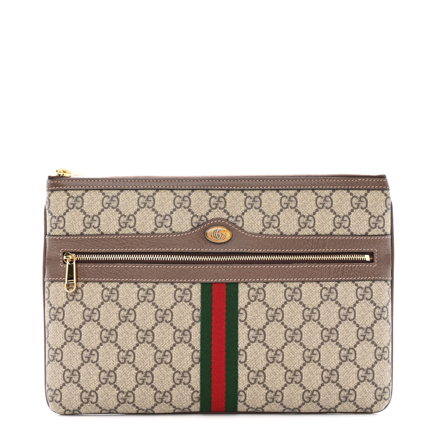 Gucci GG Supreme Monogram Large Ophidia Pouch Clutch Brown 1 of 8