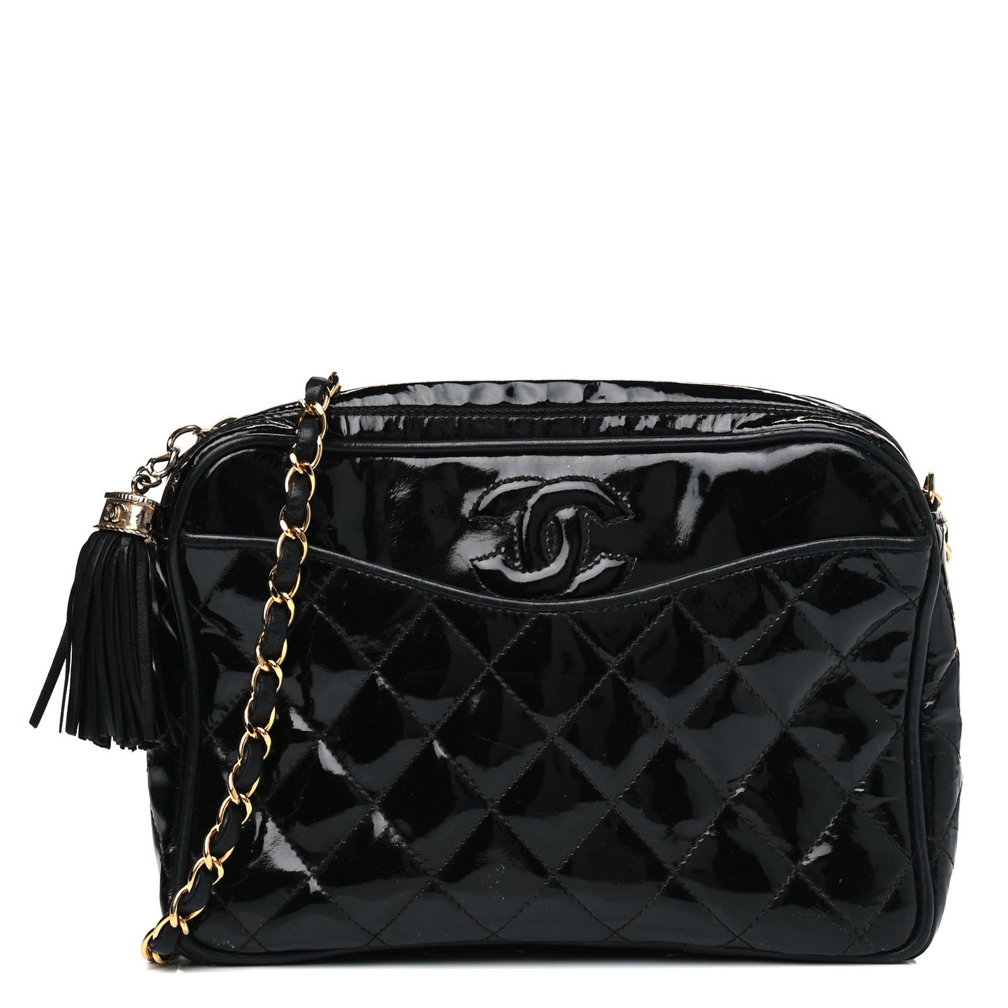 Patent Quilted Tassel Camera Case Black
