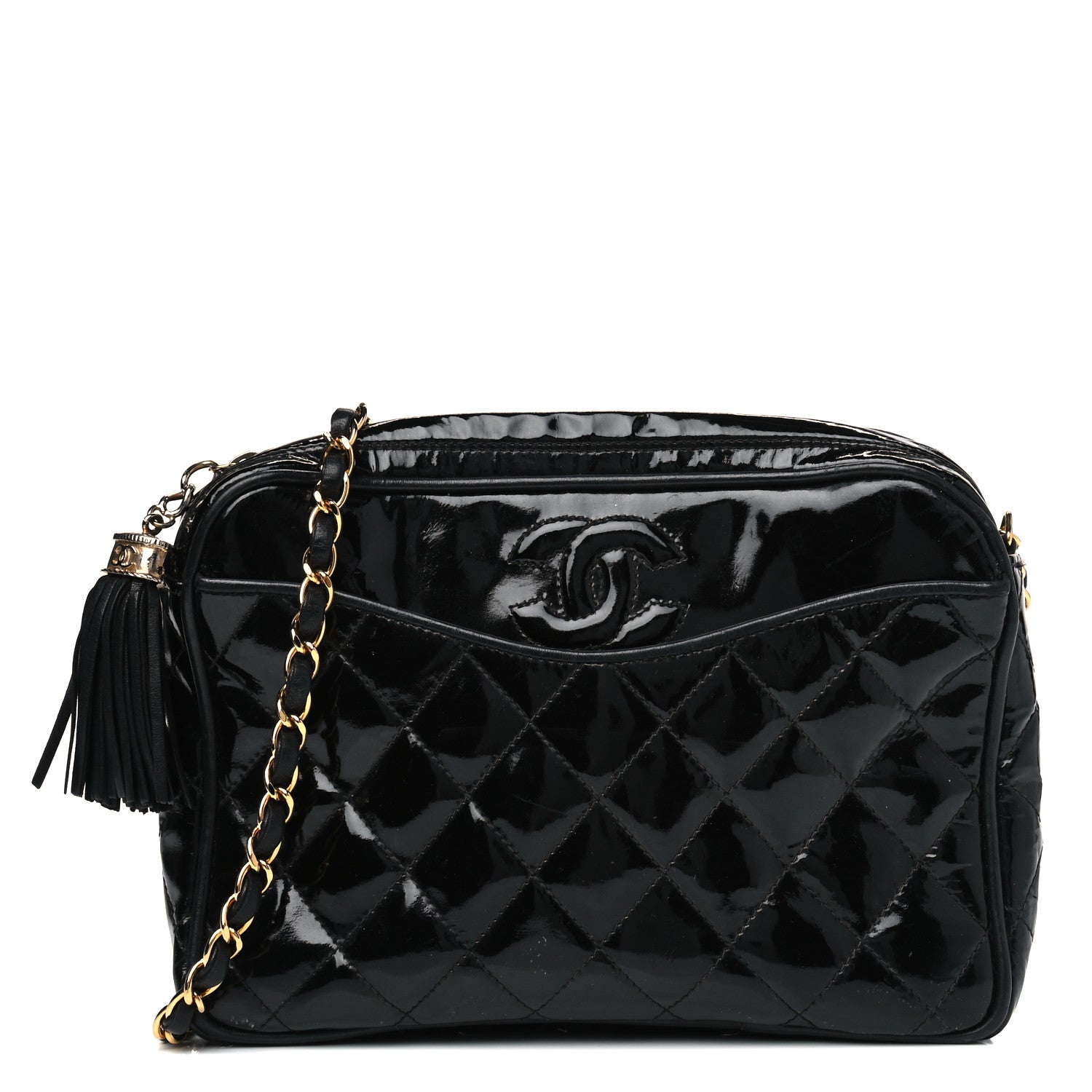Chanel Patent Quilted Tassel Camera Case Black 1 of 10