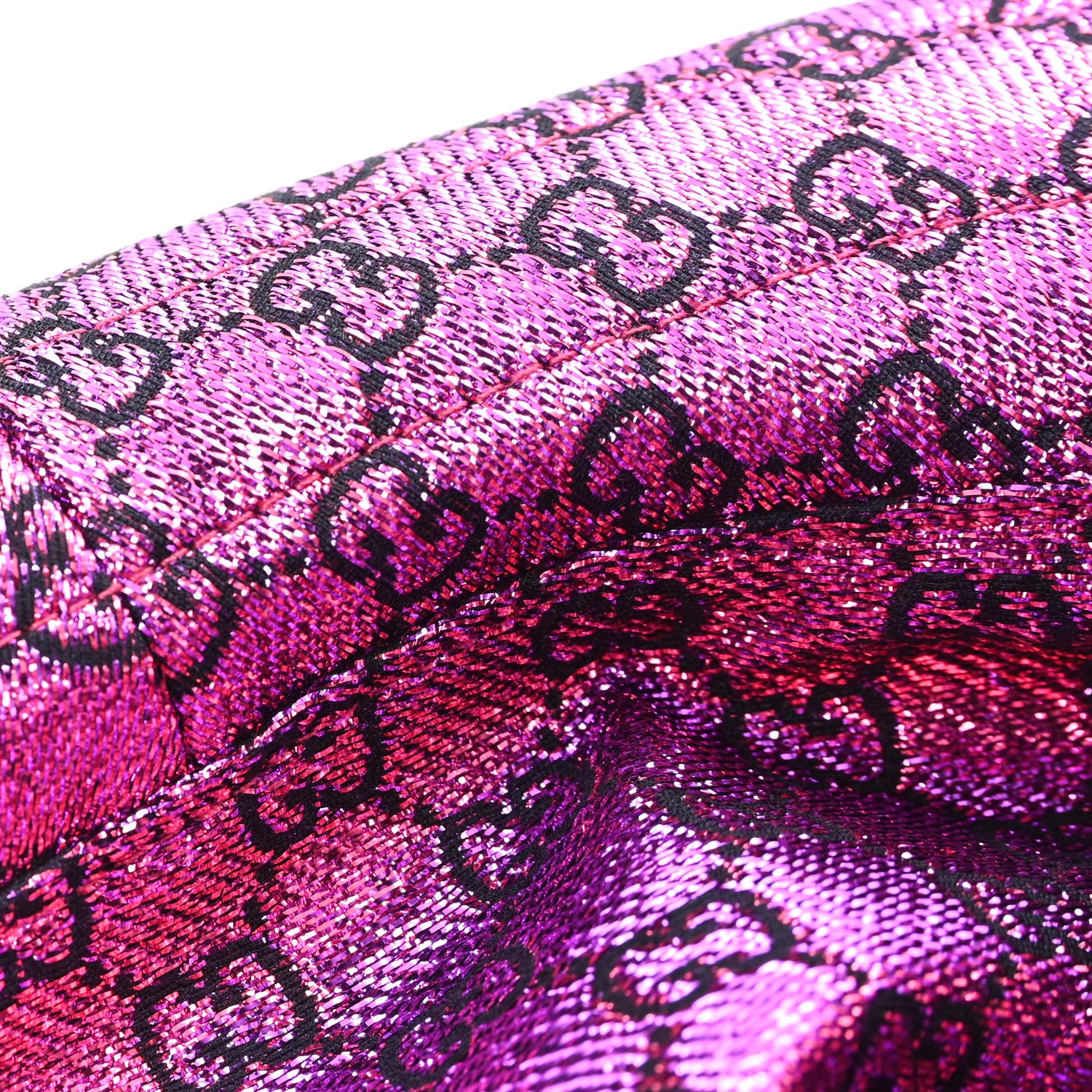 Gucci Canvas Lame GG Monogram Reversible Bucket Hat M Fuxia Pink
