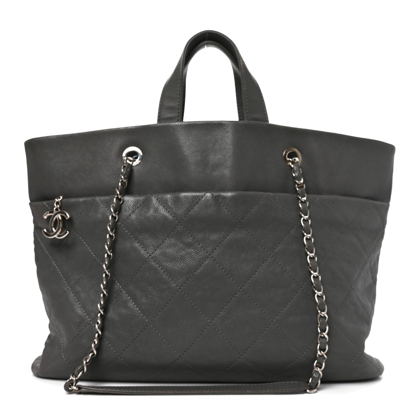 Caviar Quilted Shopping Tote Grey