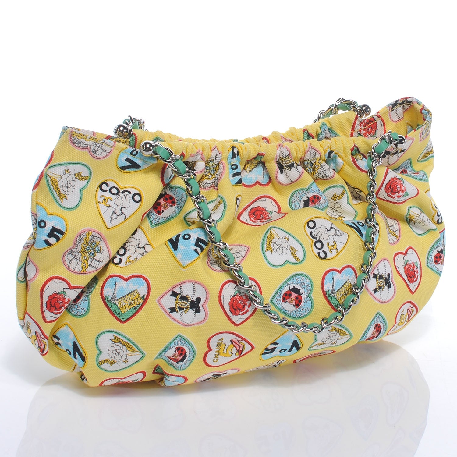 Chanel Canvas Coco Hearts Shoulder Bag Yellow 3 of 8