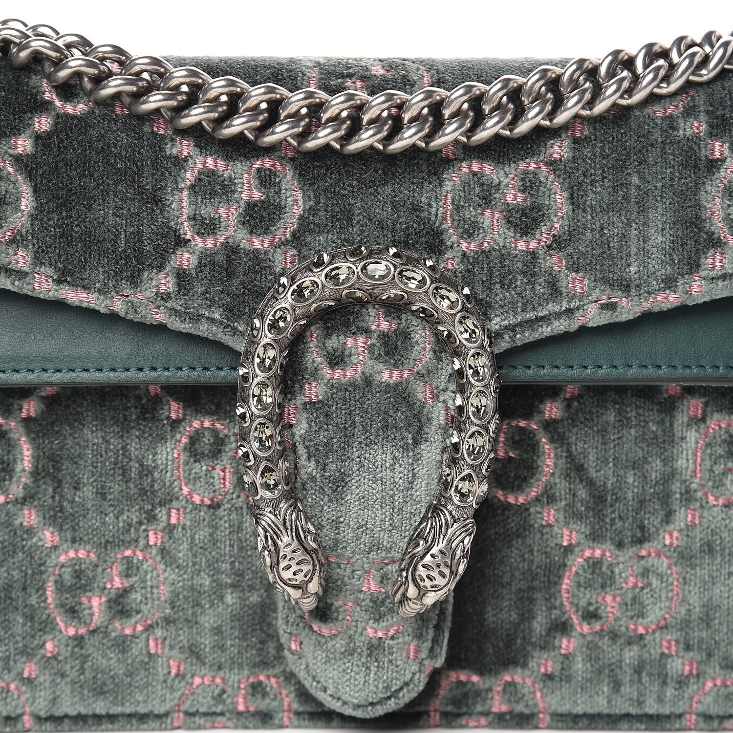 Gucci Velvet Moon Calfskin Crystal GG Monogram Small Dionysus Shoulder Bag Avio Dusty Pink Black Diamond 13 of 13