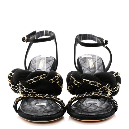 Chanel Kid Suede Chain Braided Sandals 37 Black 2 of 10