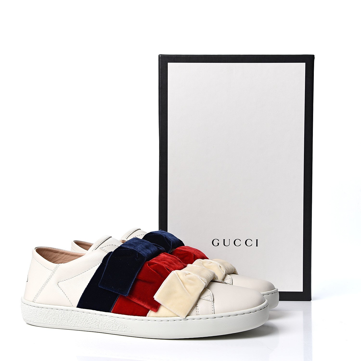 Gucci Calfskin Velvet Womens Bow Ace Sneakers 38.5 White 11 of 11