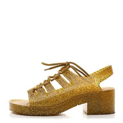 Bottega Veneta Glitter Rubber Jelly Sandals 38 Gold 1 of 7