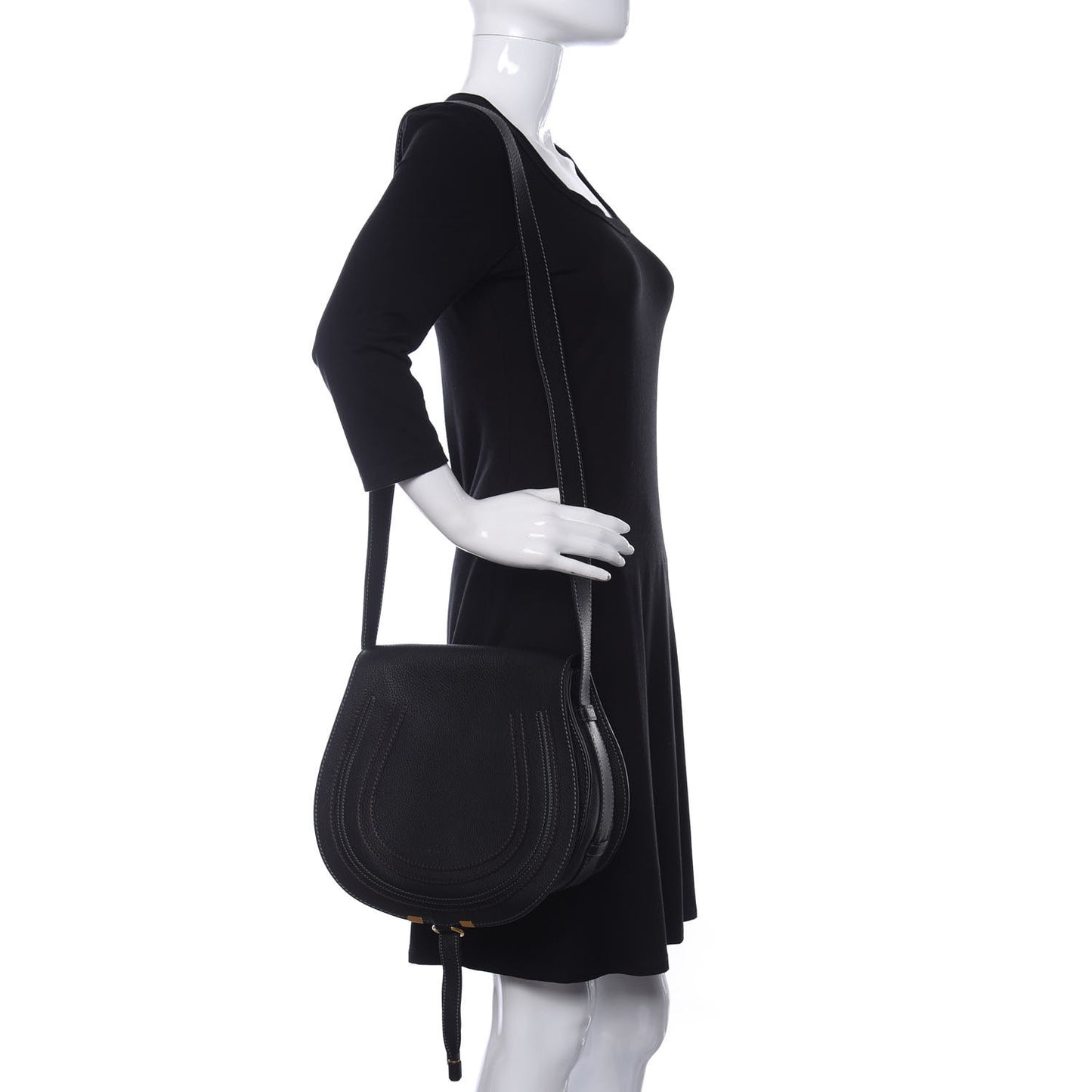 Calfskin Medium Marcie Round Crossbody Bag Black
