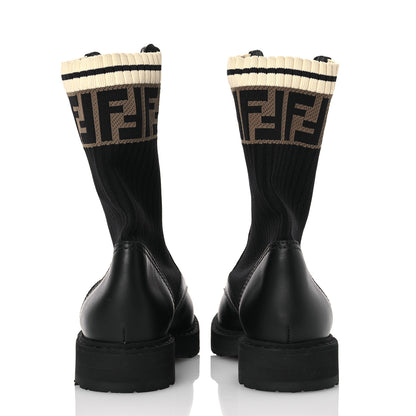 Fendi Calfskin Stretch Fabric Rockoko Biker Boots 36 Tobacco Black Marino 5 of 11