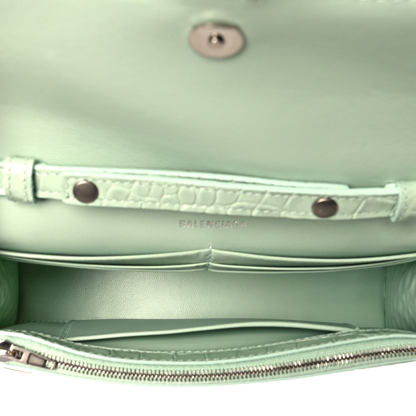Shiny Calfskin Crocodile Embossed Hourglass Chain Bag Light Green