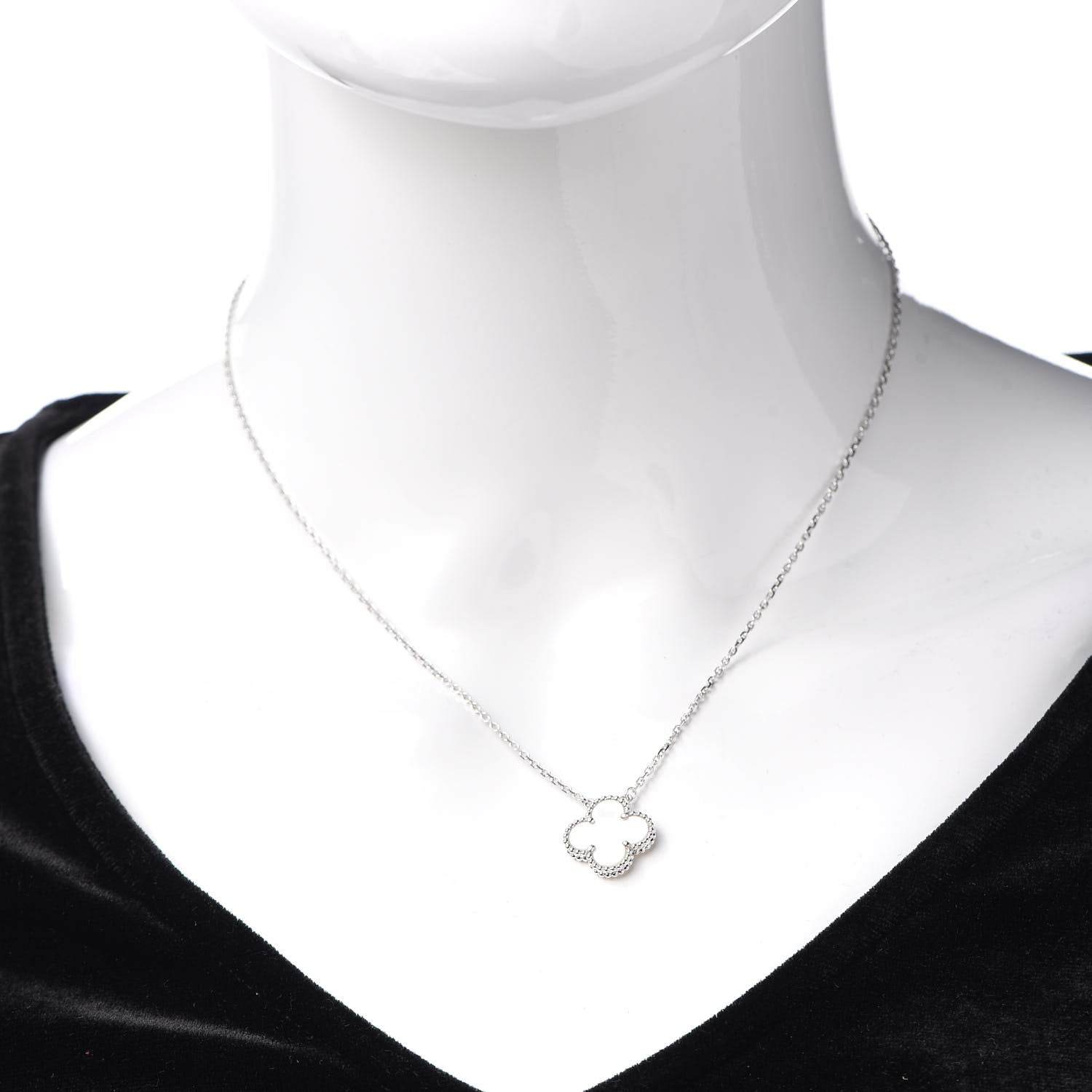 Van Cleef & Arpels 18K White Gold Mother of Pearl Vintage Alhambra Pendant Necklace 2 of 7