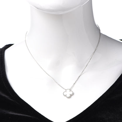 Van Cleef & Arpels 18K White Gold Mother of Pearl Vintage Alhambra Pendant Necklace 2 of 7