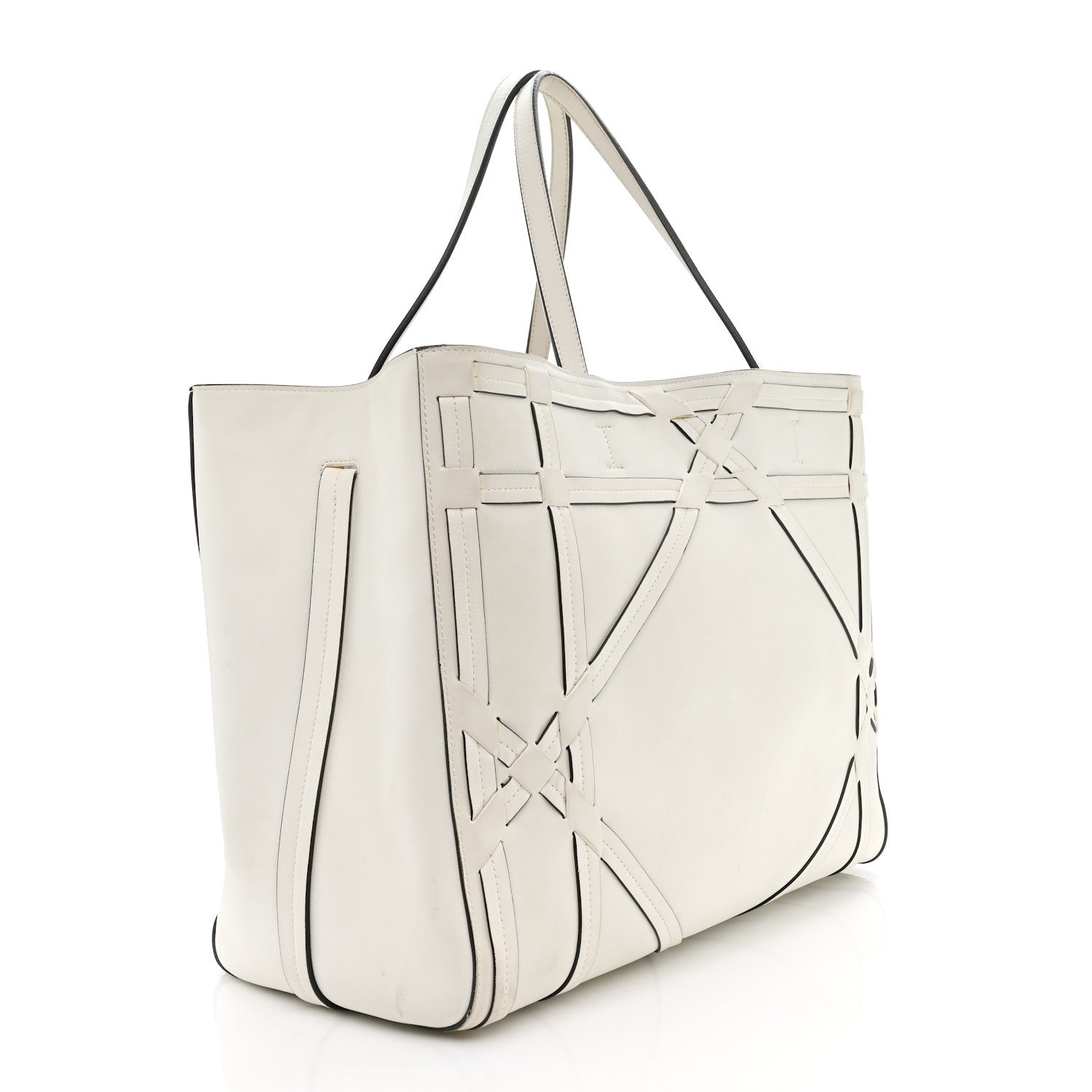 Christian Dior Calfskin Woven Giant Cannage Connect Tote White