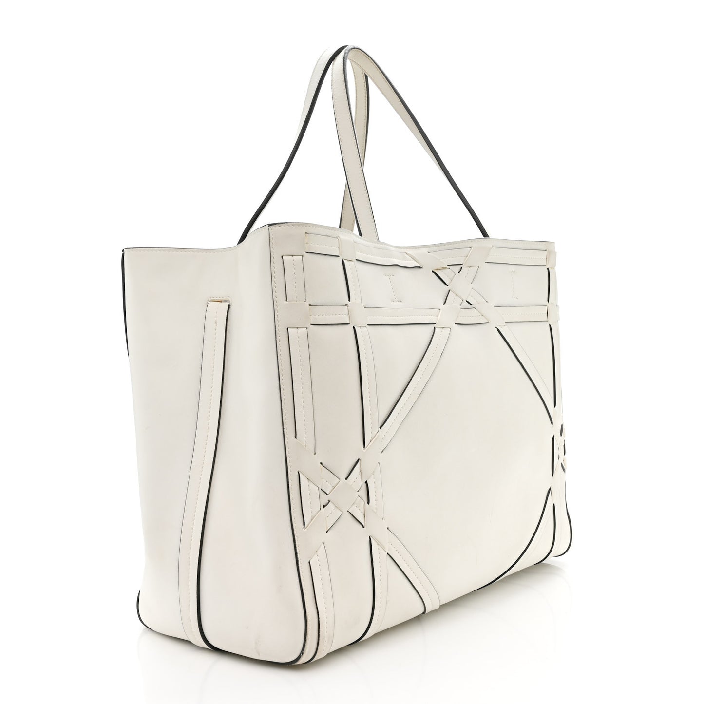 Calfskin Woven Giant Cannage Connect Tote White