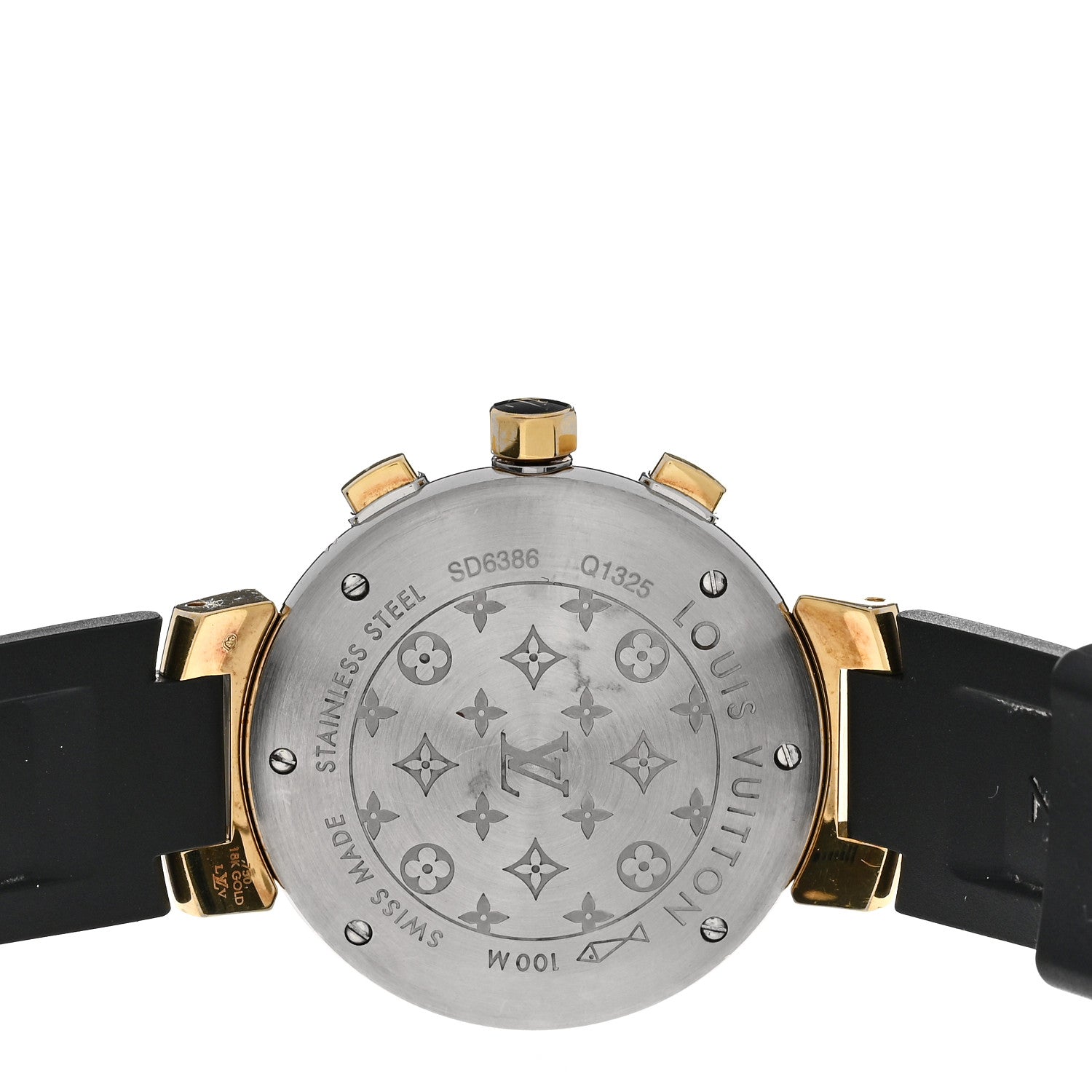 Louis Vuitton Stainless Steel 18K Yellow Gold Rubber 34mm Tambour Chronograph Quartz Watch Black 4 of 5