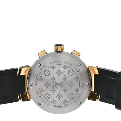 Louis Vuitton Stainless Steel 18K Yellow Gold Rubber 34mm Tambour Chronograph Quartz Watch Black 4 of 5