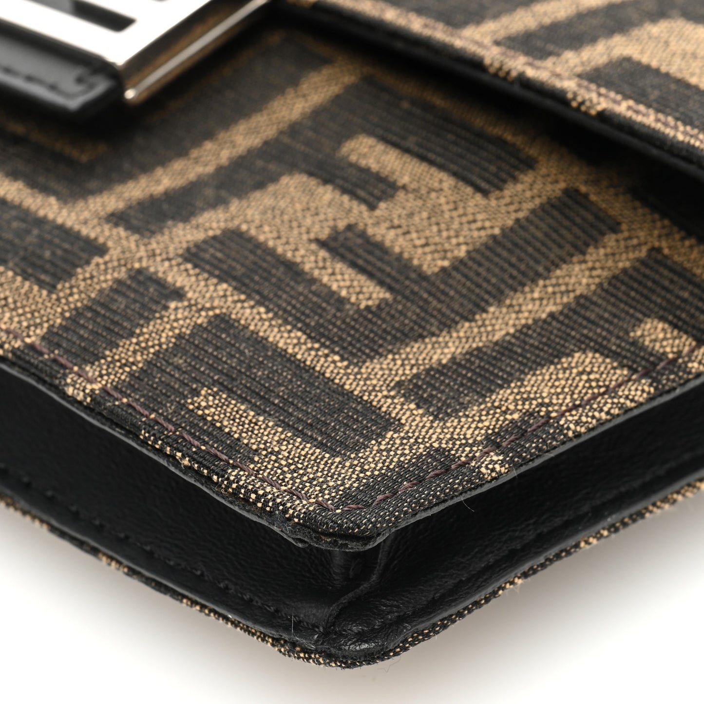 Recycled Fabric Jacquard Vitello Grace FF 1974 Baguette Belt Pouch Tobacco Moro Black