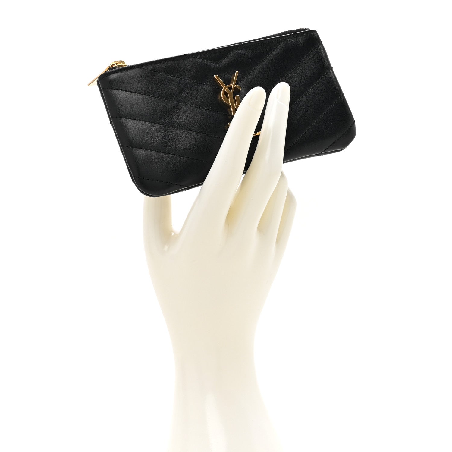 Saint Laurent Calfskin Matelasse Monogram Key Pouch Black 2 of 8