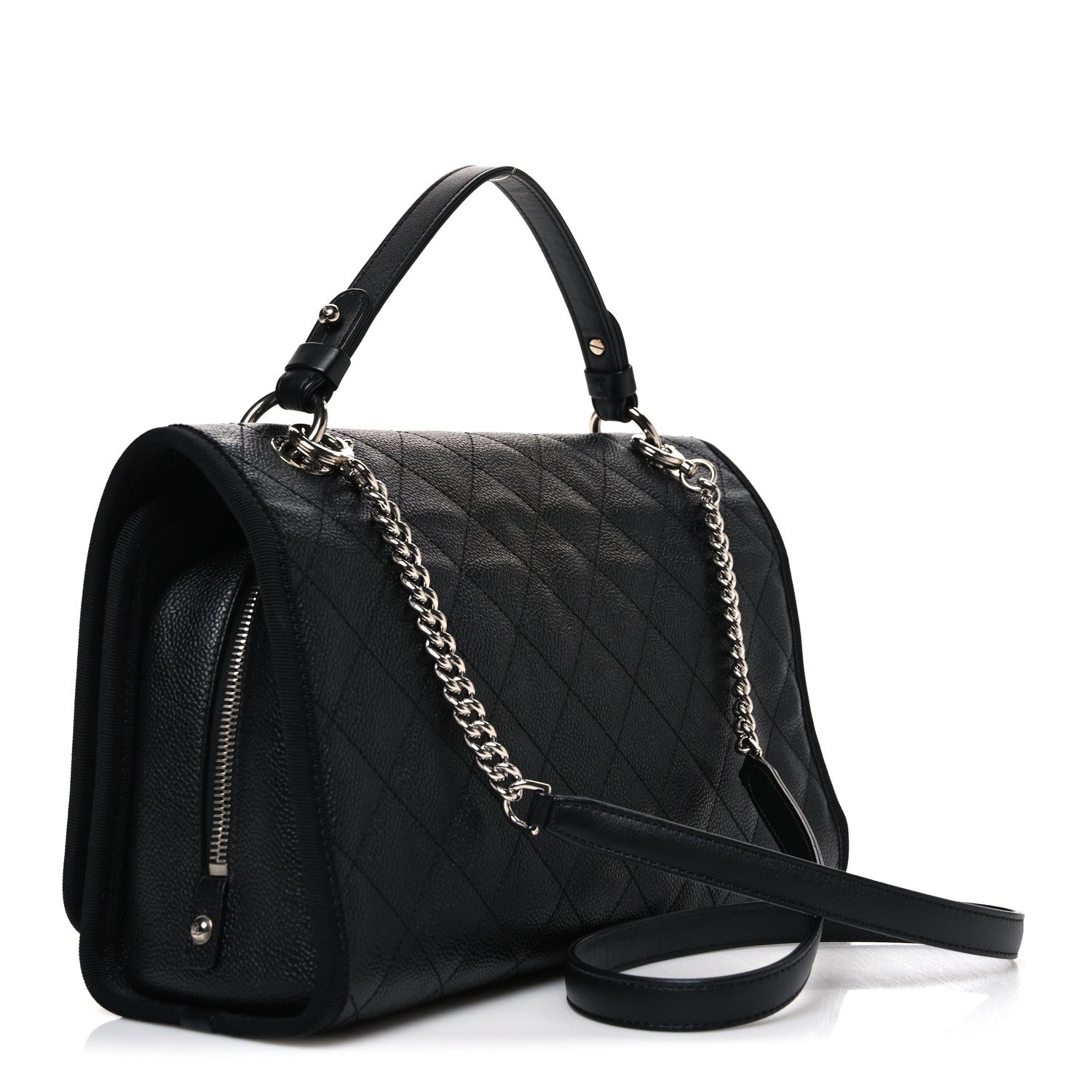 Chanel Caviar Grosgrain Quilted Top Handle CC Flap Black 3 of 10