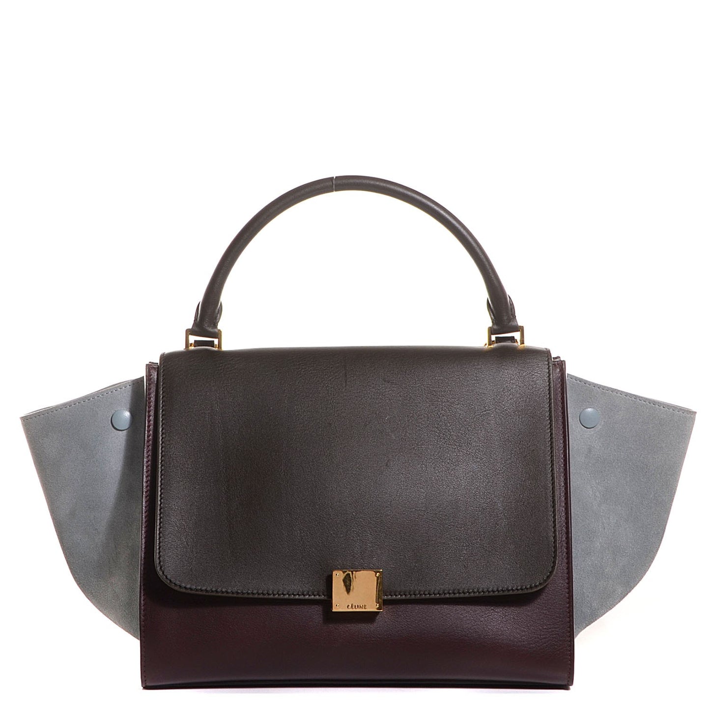 Smooth Calfskin Suede Medium Tri-Color Trapeze Dark Grey