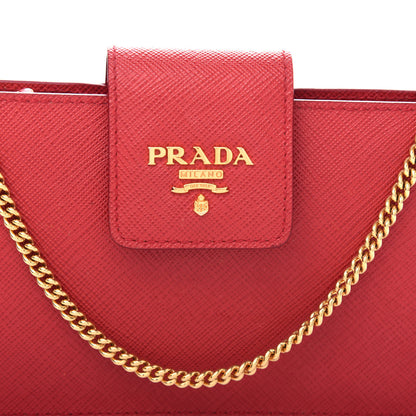 Prada Saffiano Metal Mini Chain Wallet Fuoco 9 of 9
